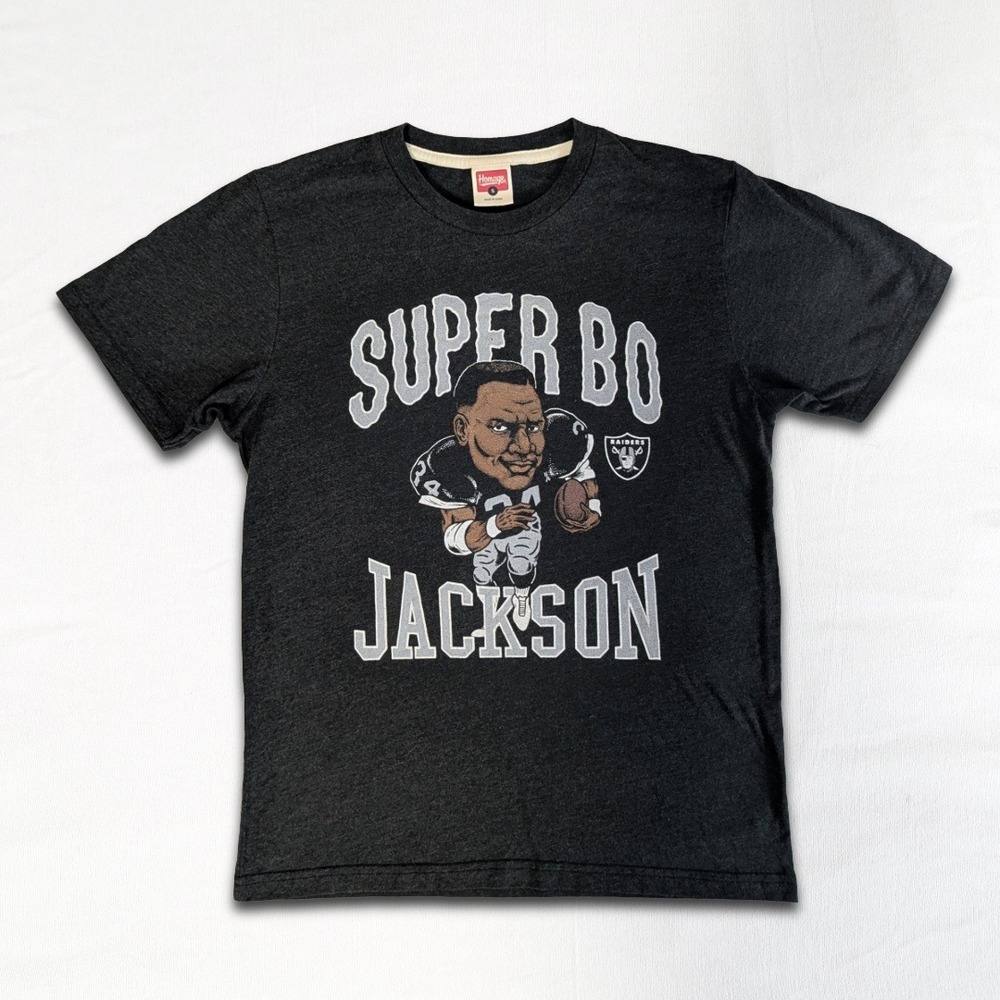 Homage Raiders Super Bo Jackson T-Shirt Small Charcoal Grey Oakland NFL